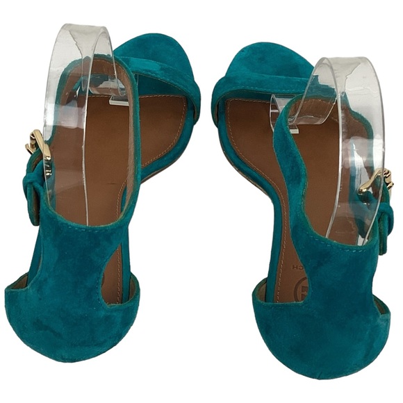 Tory Burch Savannah Suede Wedge Ankle Strap Sandal Turquoise - Picture 5 of 13